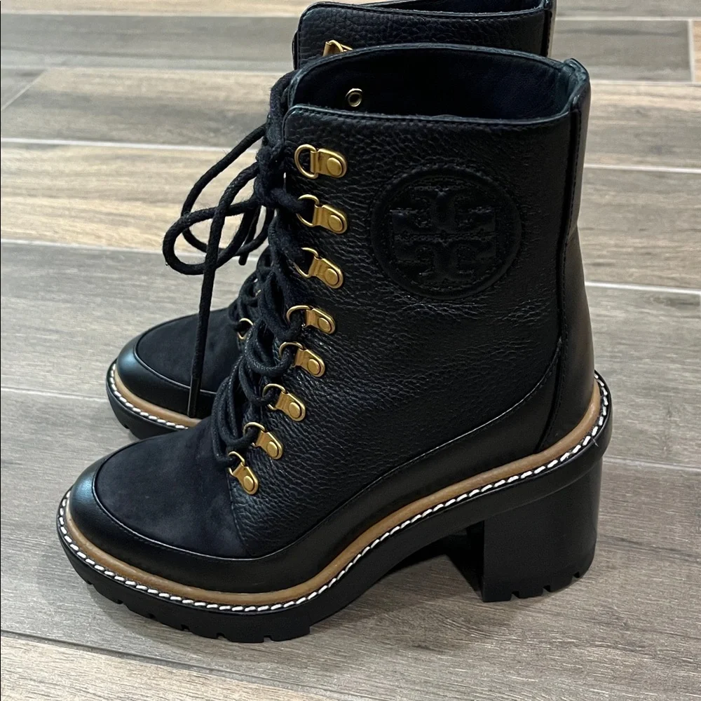 NEW Tory Burch Miller Mixed Materials Lug Sole Boot Black Size 6
